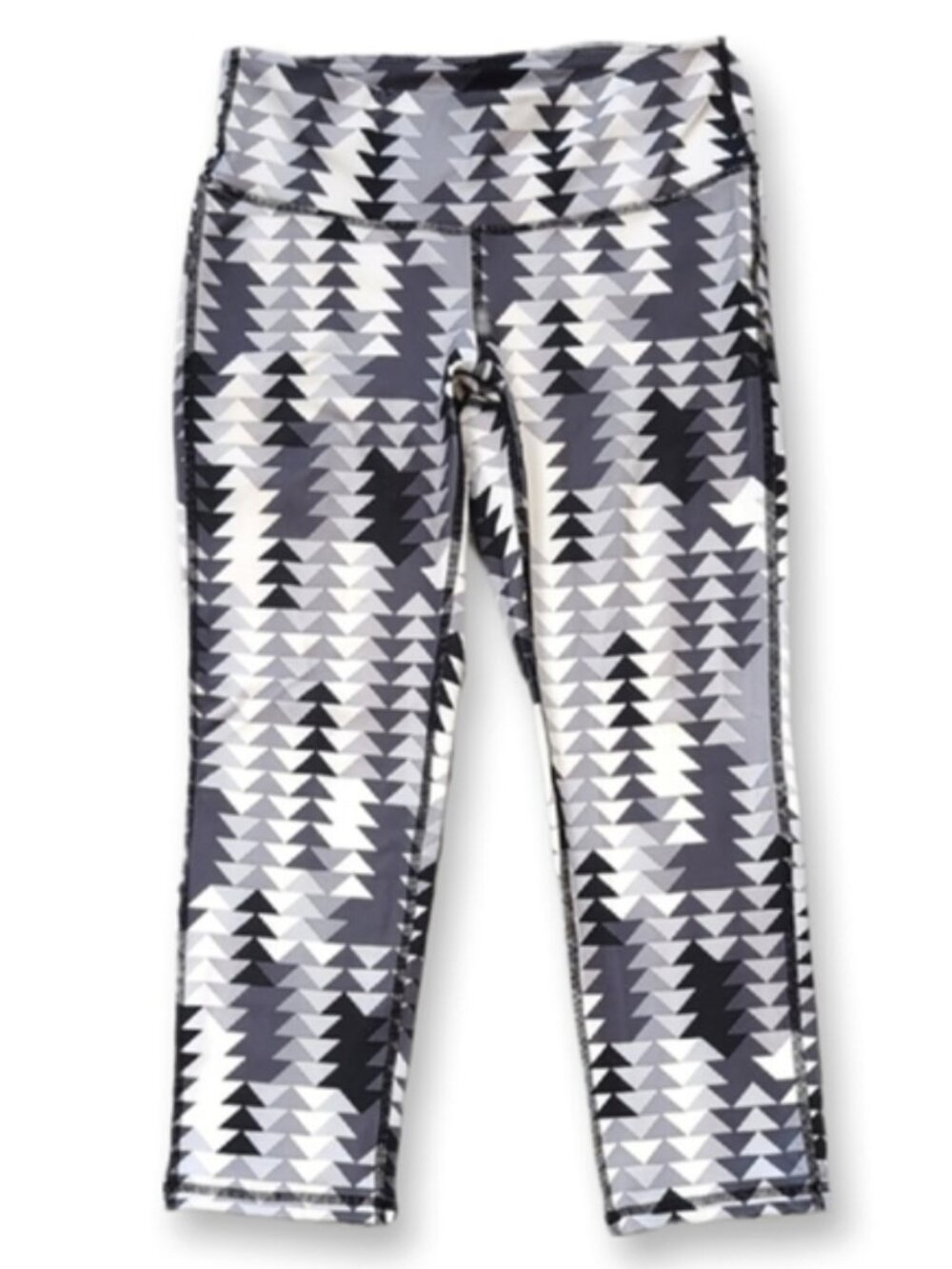 💠GapFit Power Crop Leggings Womens Size XS Black Grey Geometric Triangle Capri